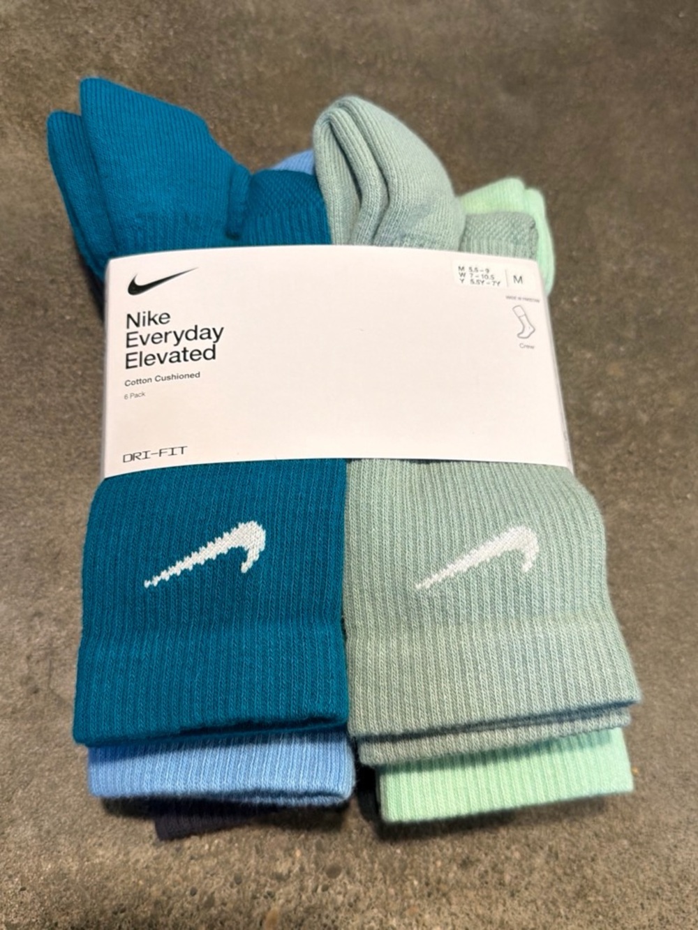 Nike Crew Athletic Socks - Teal, Light Blue & Mint (6 Pack)